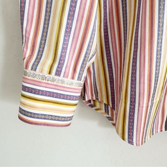 Robert Graham Striped Embroidered Pastel Button Down Shirt Classic Fit Size L - Picture 6 of 13